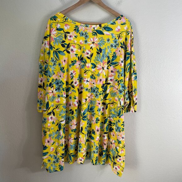 Woman Within Womens Plus 5X Floral Tunic Top Yellow Boat Neck Shirt Short Sleeve - Picture 10 of 10